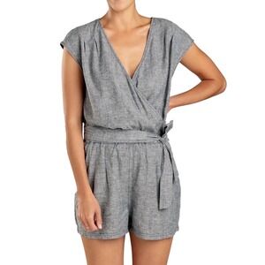 Toad&Co Womens Medium Gray Hemp Tara Blend Wrap Front Romper Jumper Belted